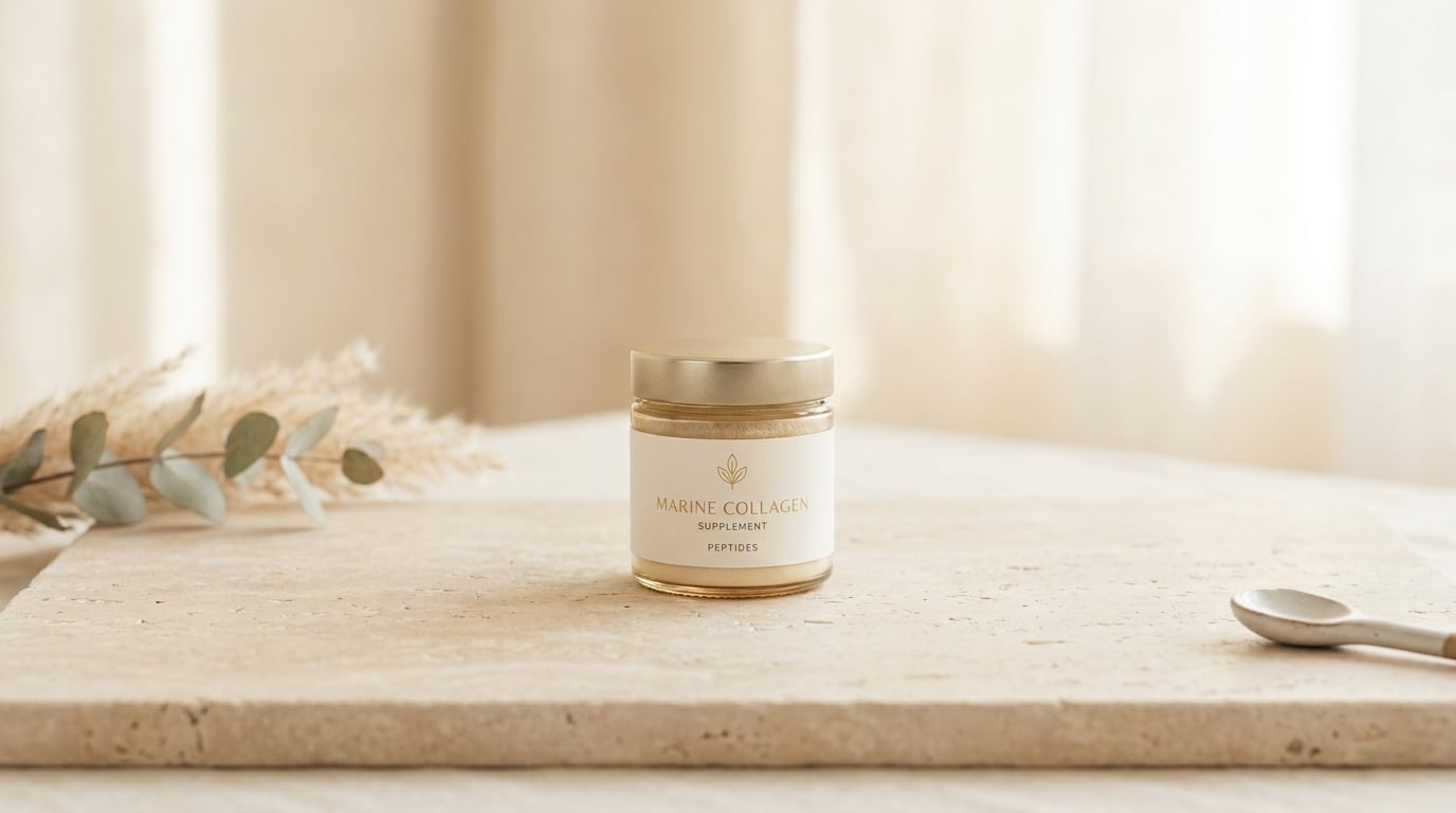 Jar of Lumen marine collagen peptides on a stone board