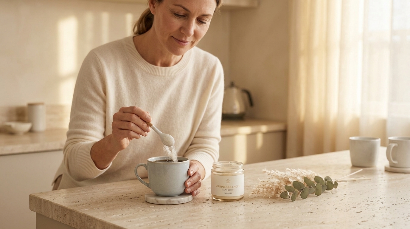 Collagen powder stirred into morning coffee